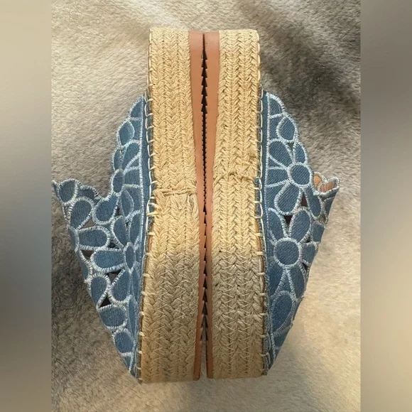 Bohemian Blue Floral Cutout Espadrille Mules – Denim Lace Platform Slides 37 7 - Picture 7 of 10